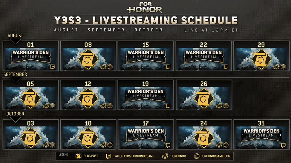 Livestreaming schedule