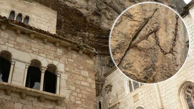 Durendal, embedded in the rocks in Rocamadour